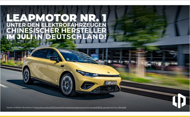 Leapmotor ทำสถิติจดทะเบียนเยอรมนีเดือนกรกฎาคมเกือบ 2,750 คัน
